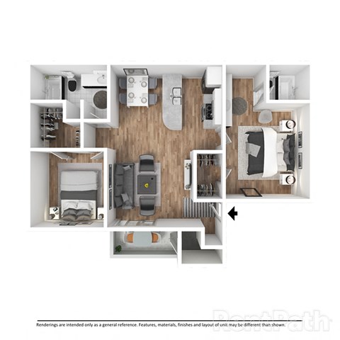 Floor plan for 2 beds, 2 baths, 920 sqft